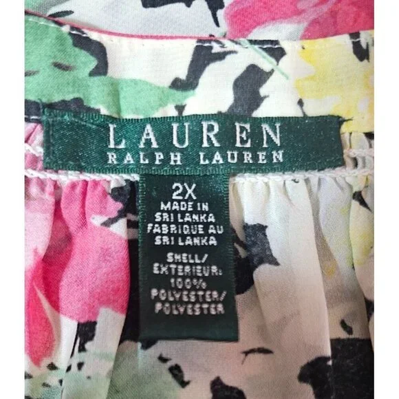 Lauren Ralph Lauren floral sheer 3/4 sleeve multicolor plus size top blouse 2X - Picture 7 of 7